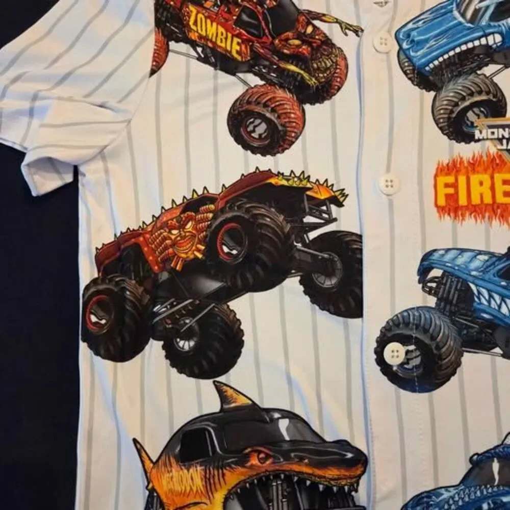 Monster Jam boys Medium 8 jersey style button down shirt and shorts set new
